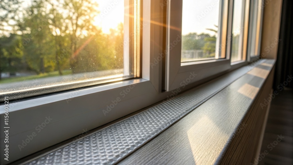 Aufkleber Sunlight streams through a newly installed window highlighting the subtle texture of the weatherproofing tape that runs seamlessly along the perimeter.