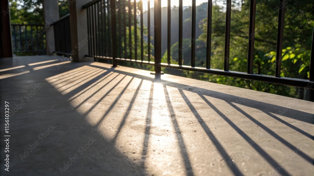 Poster Sunlight filters through a nearby balcony railing casting a delicate shadow across the freshly formed concrete creating a dynamic play of light and dark.