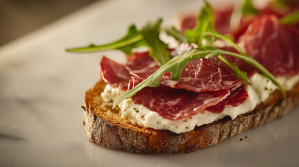 Bresaola Crostini on Marble Countertop