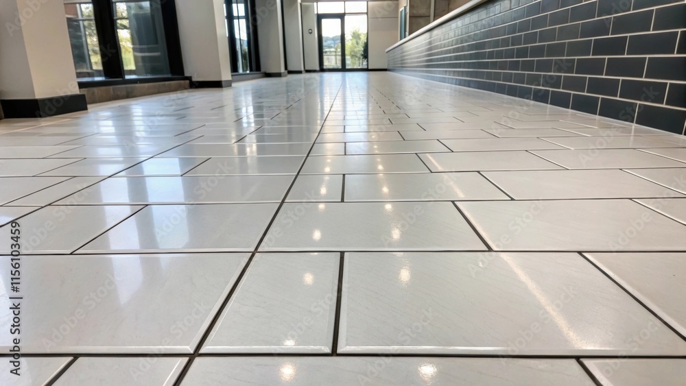 Fototapete Newly installed rectangle tiles in a glossy finish showcasing subtle ing with narrow clean grout lines emphasizing the sleek geometry and modern feel of the space.