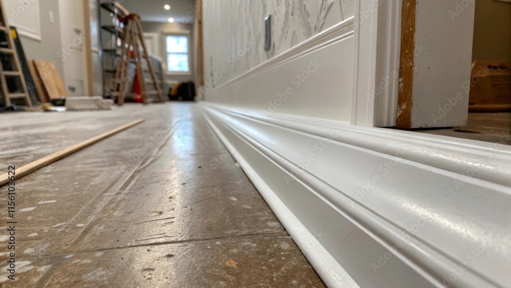 Aufkleber ground level perspective of baseboards laying on the floor the camera angled low to highlight the te
