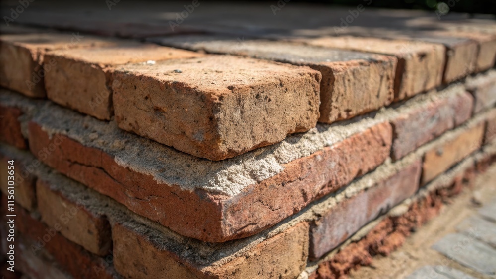 Poster For a dramatic effect the image focuses on the layered edges of a slightly protruding brick revealing its chipped corners and the sedimentary layers beneath.