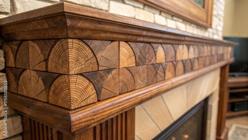 Poster focus on the mantels end grain revealing the layers of wood and their unique patterns each telling a