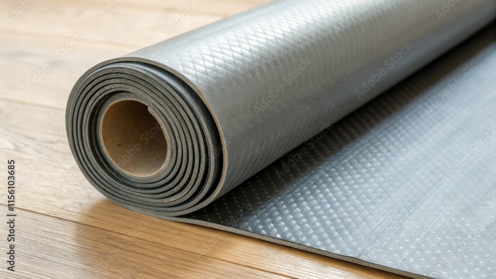 Poster focused image of a section of rolled up underlayment partially unrolled to reveal a smooth seamless 