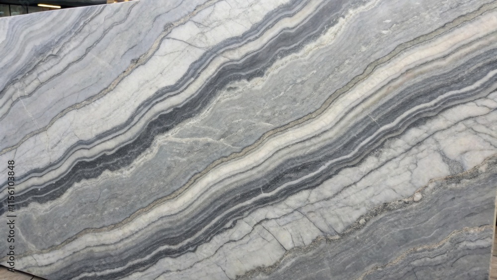 Poster detailed image of a gray marble slab marked by contrasting dark and light bands forming an eyecatchi