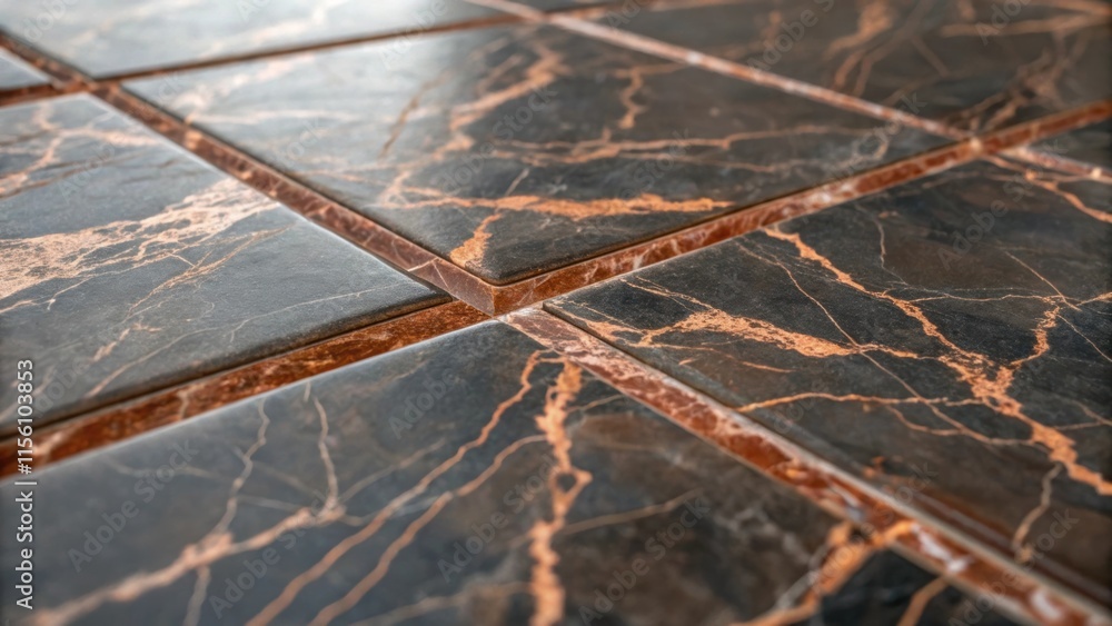 Poster detailed examination of a single marble tile with distinct copper and charcoal ing capturing the ele