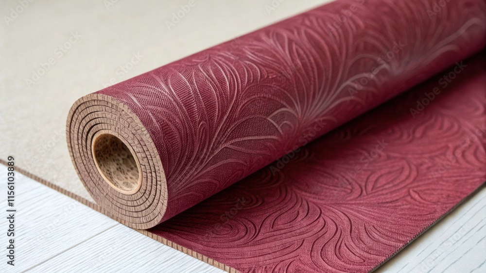 Poster Deeply saturated hues of a textured wallpaper roll stand out against a lightcolored surface the edge showing tiny fibers of the paper indicating high quality and craftsmanship.