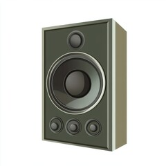 A realistic illustration of a vintage speaker design, featuring a dual speaker layout.