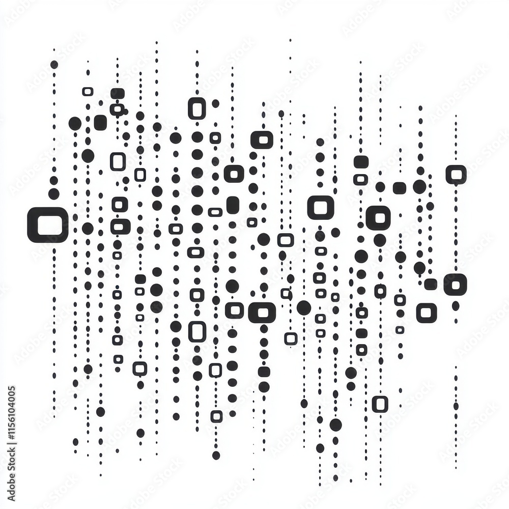 Poster abstract pattern of varying black shapes on a white background, creating a dynamic visual effect.