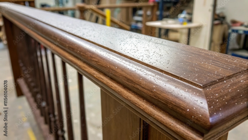 Poster Closeup of the unfinished top bar of the railing showing a rich texture interspersed with specks of dust preparing the canvas for the upcoming splash of color from the paint.