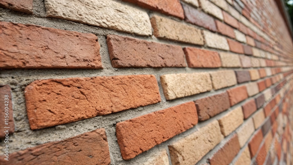 Aufkleber Closeup of a textured area of brickwork where some bricks protrude slightly more than others creating a visually interesting surface that is enhanced by the contrasting smoothness