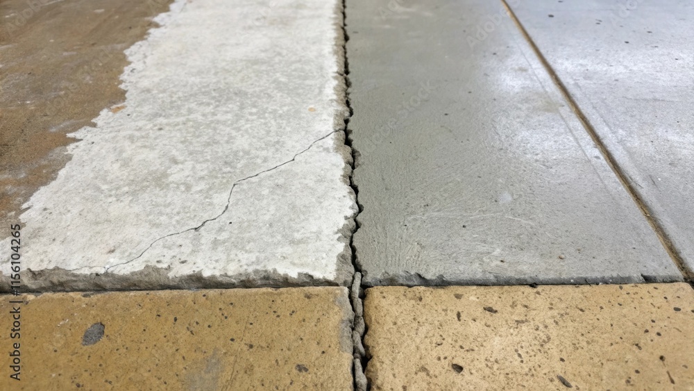 Poster closeup of a section where the concrete has been patched with a quicksetting compound revealing the 