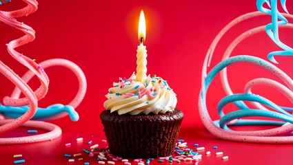 birthday cupcake with candles