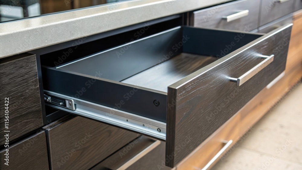 Poster Close inspection of a single drawer highlights its smooth gliding mechanism with softclose features visible ensuring an effortless user experience postinstallation.