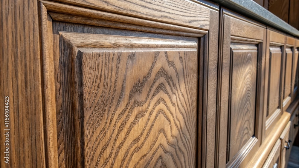 Aufkleber Closer view of the textured surface of the cabinet doors where the primer has settled in a way that reveals the unique character of the wood underneath creating a mesmerizing play