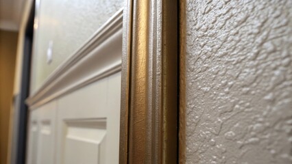 Close inspection reveals the slight texture of the wall paint while the metallic sheen of the door track adds a touch of elegance to the unadorned area.
