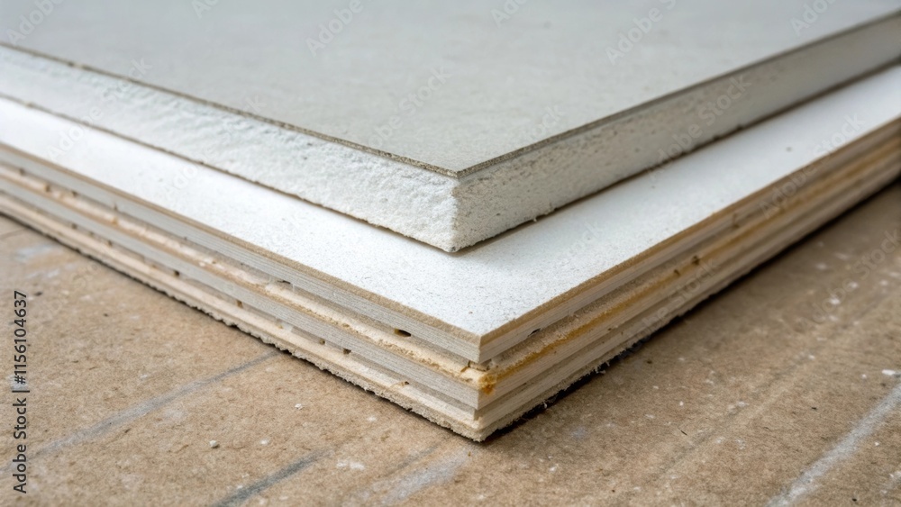 Aufkleber A zoomedin look at the intersection where two drywall sheets meet highlighting the straight lines and fine details of the boards surface.