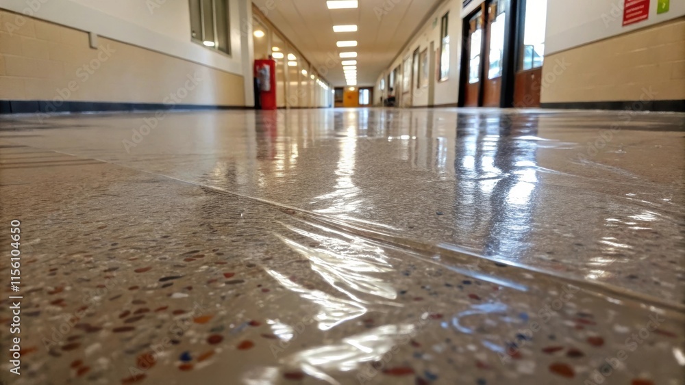 Poster a wide shot of the textured surface of the newly painted floor captured through the glossy surface o