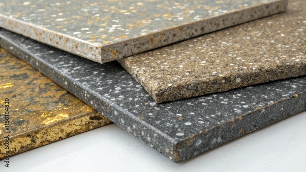 Poster A view of roughedged granite tiles with a speckled finish their rugged beauty capturing the imagination with hints of gold and silver glimmering through the surface.