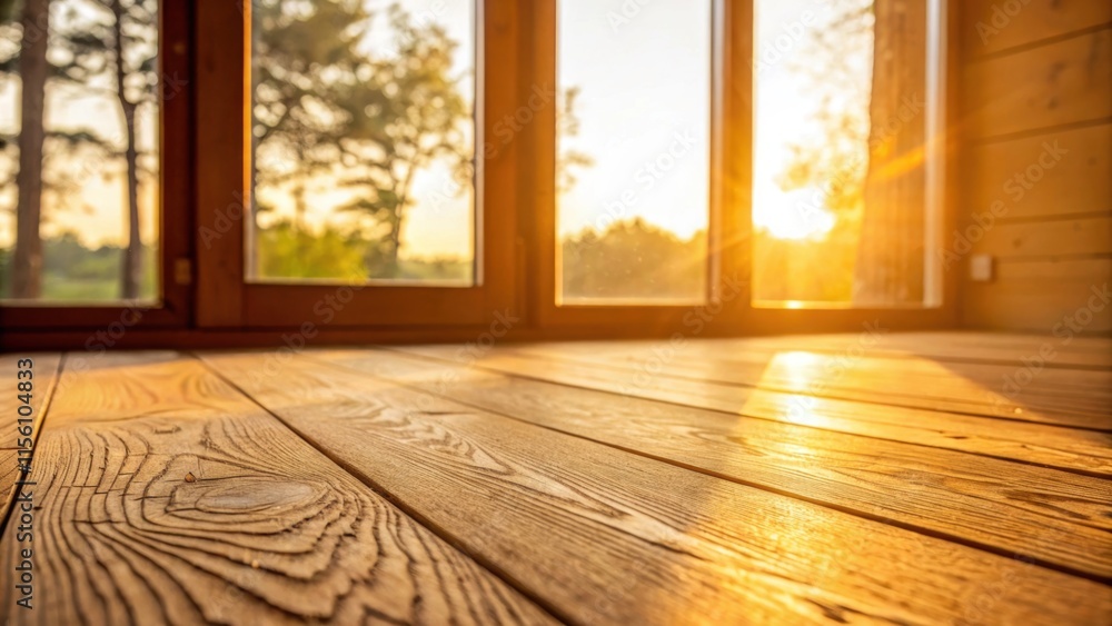 Poster A vibrant view of a section of the subfloor illuminated by warm sunlight filtering through the window creating a golden glow that emphasizes the woods natural beauty.