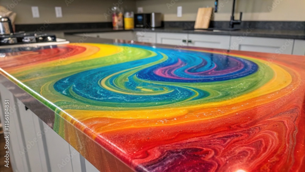Poster A vibrant patterned epoxyresin countertop with splashes of color swirling together