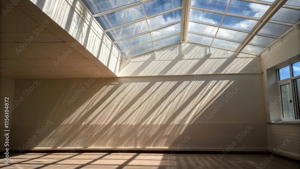 Aufkleber a vibrant play of light and shadow from the skylight dances on the wall framed by the translucent pl