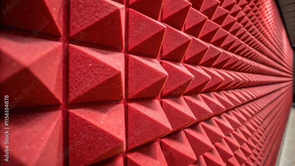 Poster a vibrant red soundproofing wall with a close focus on the textured surface that catches shadows and