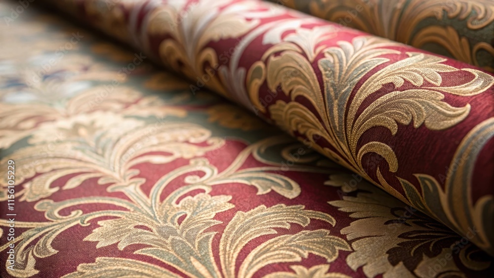 Poster A textured closeup of vintage damask wallpaper fragments their rich hues ing into one another with raised patterns that catch the light and create subtle shadows.