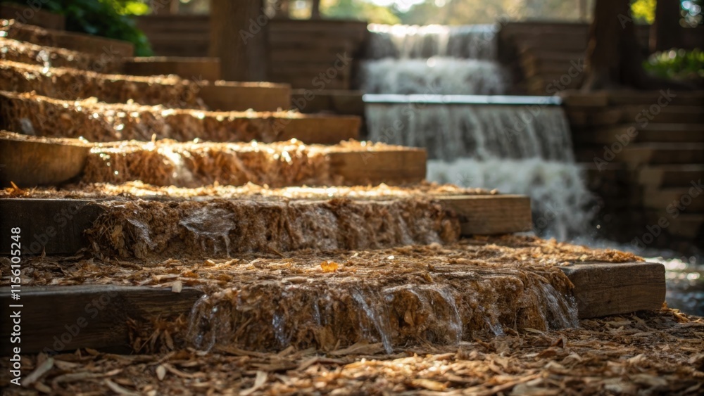 Leinwandbilder a textured composition built upon layers of wood shavings that cascade like a natural waterfall capt