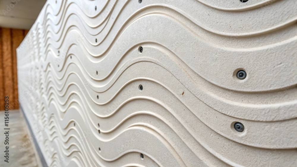 Poster a textured closeup revealing the slight wave of a drywall panel as it catches light accentuating the