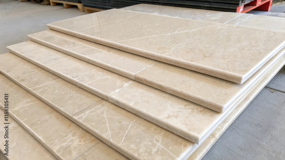 Poster a stack of light beige marble tiles each exhibiting subtle natural imperfections and a smooth finish