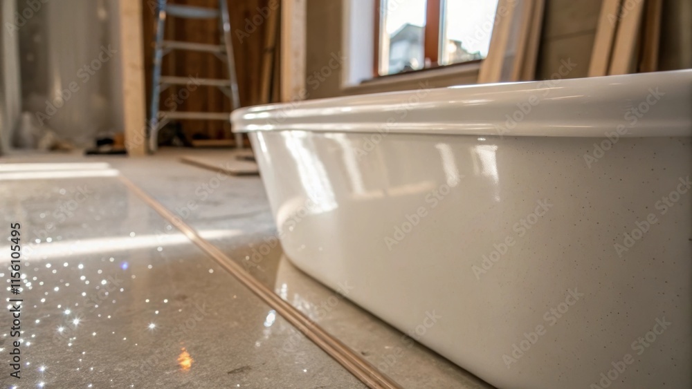 Poster a soft focus on a tubs rim capturing the moment where the sleek edge meets the floor showcasing a gl
