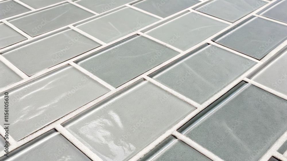 Poster A shot that highlights the delicate variation in color tones of smokegrey tiles where each subtle shift is framed by uniform white grout giving a calm and cohesive look.
