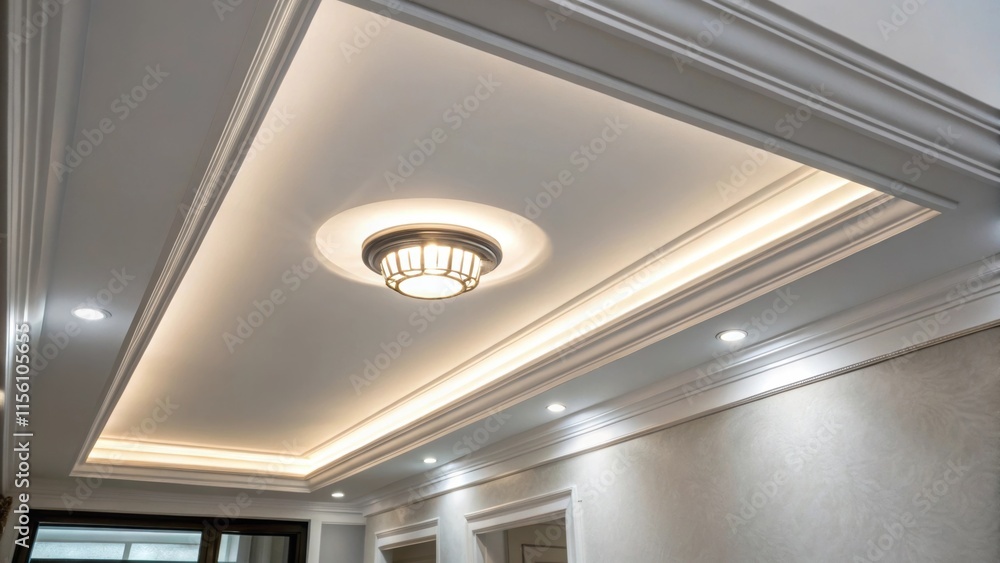 Poster A shot focusing on the transition between a recessed light fixture and the ceiling showcasing how it enhances a minimalist aesthetic.