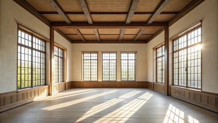 A simple yet elegant room where beams of sunlight pour through vast windows revealing the untouched potential of every inch of space.
