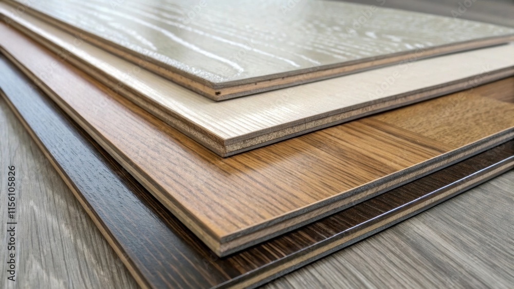 Aufkleber A section of the stacked laminate boards displaying subtle differences in finish revealing areas of gloss and matte creating a dynamic surface interaction.