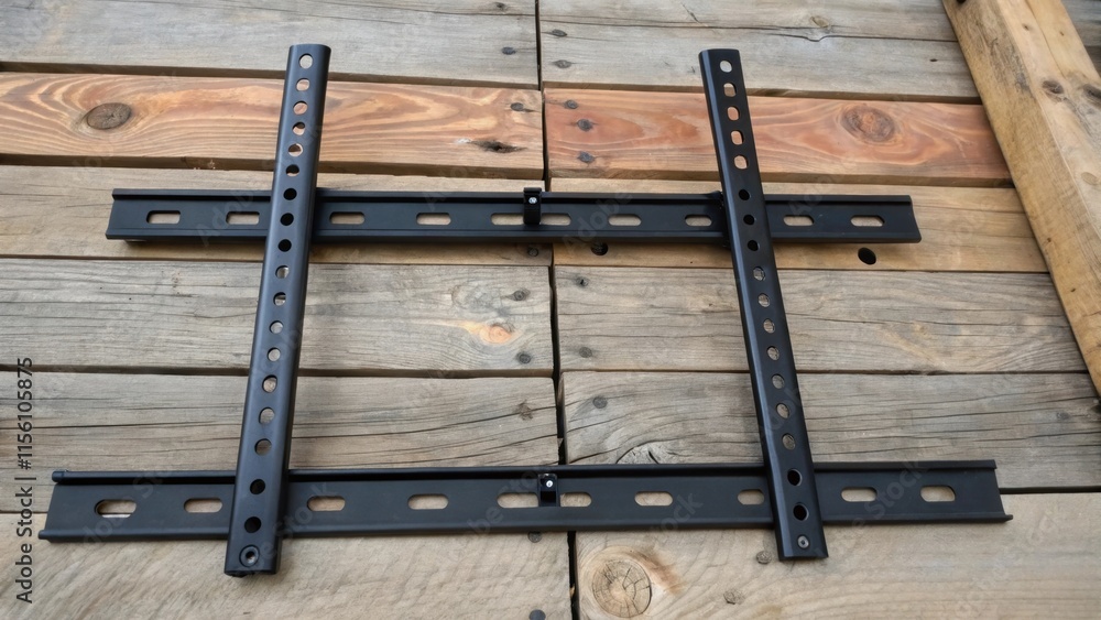 Aufkleber a rustic wooden surface serves as a unique backdrop showcasing two heavyduty metal brackets that hin