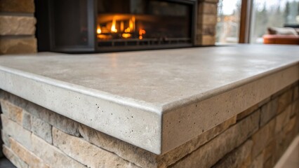 A photo focusing on the smooth edge of a concrete hearth its matte finish capturing the subtle variations in texture and color.