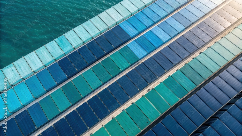 Aufkleber An overhead shot of the stacked panels displaying a harmonious color gradient from deep navy to a light teal creating a visual rhythm that draws the eye.