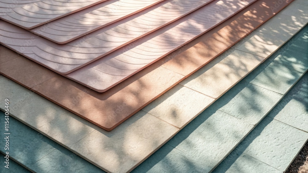 Aufkleber An overhead close view of the underlayment stack highlighting the subtle color variations across the surfaces with gentle shadows forming delicate patterns.