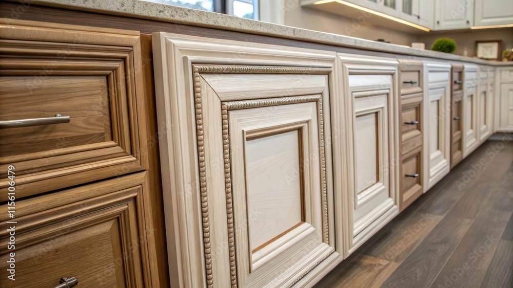 Aufkleber An inviting portrayal of a set of cabinetry frames arranged in an Lshape each corner displaying meticulous craftsmanship and ready for the addition of sleek modern hardware.