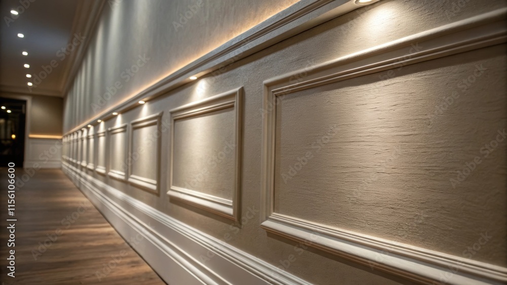 Poster An intimate view of a lightly textured wall segment showcasing recessed lighting outlines where the contrast between the pencil marks and the painted surface is evident.