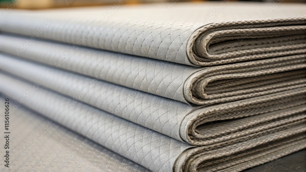 Aufkleber an intimate perspective on a close stack of underlayment sheets catching the fine threads interwoven