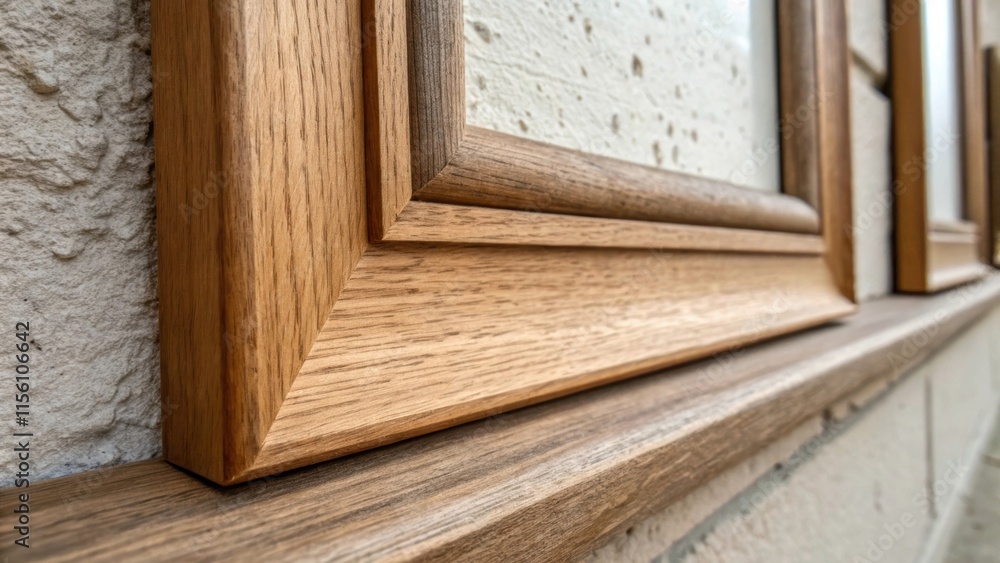 Poster An intimate perspective highlights the gap between the wooden frames revealing the smooth surface of the wall underneath. Subtle variations in texture draw attention to the