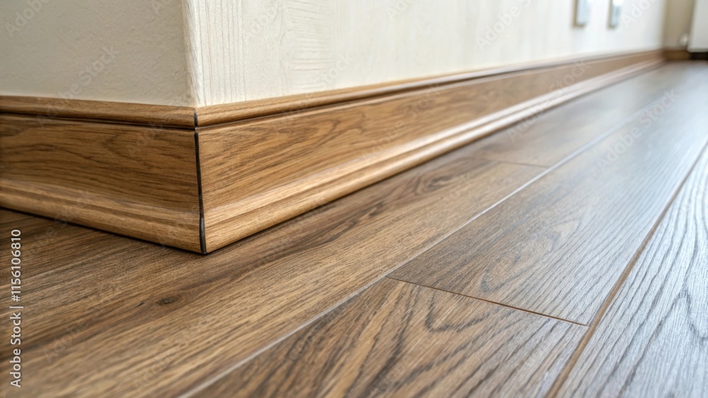 Poster an image focusing on a corner of a laminate floor board capturing the subtle shine and the texture t