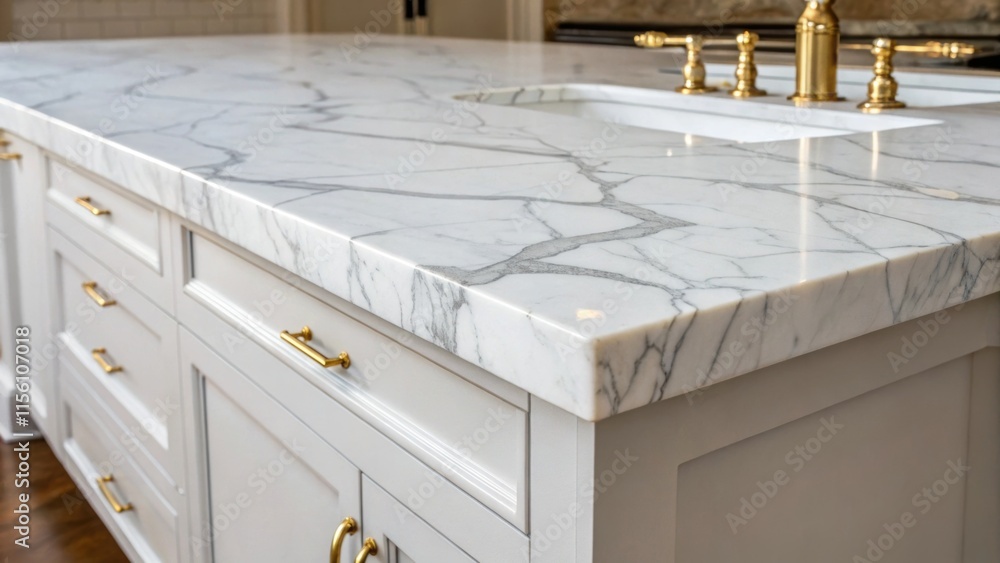 Aufkleber an elegant white marble countertop with smooth clean edges showcasing intricate grey ing that runs s