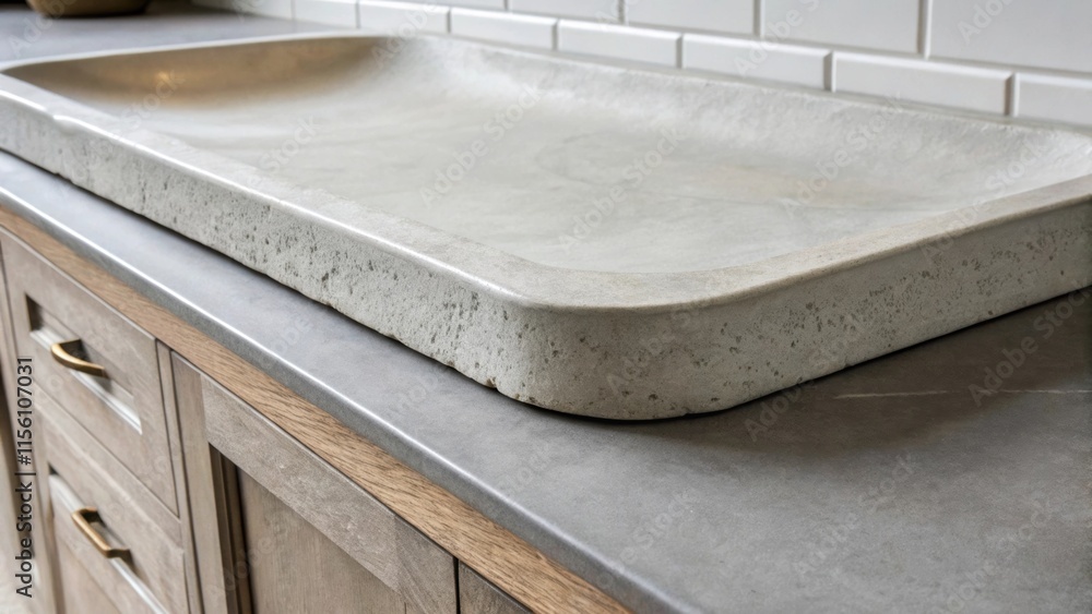 Poster an elegant pale grey concrete countertop its finish slightly rippled and organically shaped emphasiz