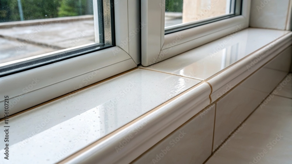 Aufkleber An artistic closeup of the junction between window frame and sill where gleaming new grout meets the smooth finish of the surrounding materials enhancing the overall elegance.