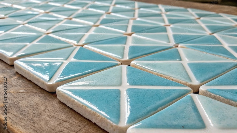 Aufkleber an artistic array of small ceramic diamondshaped tiles covered in a light blue glaze corners filled 