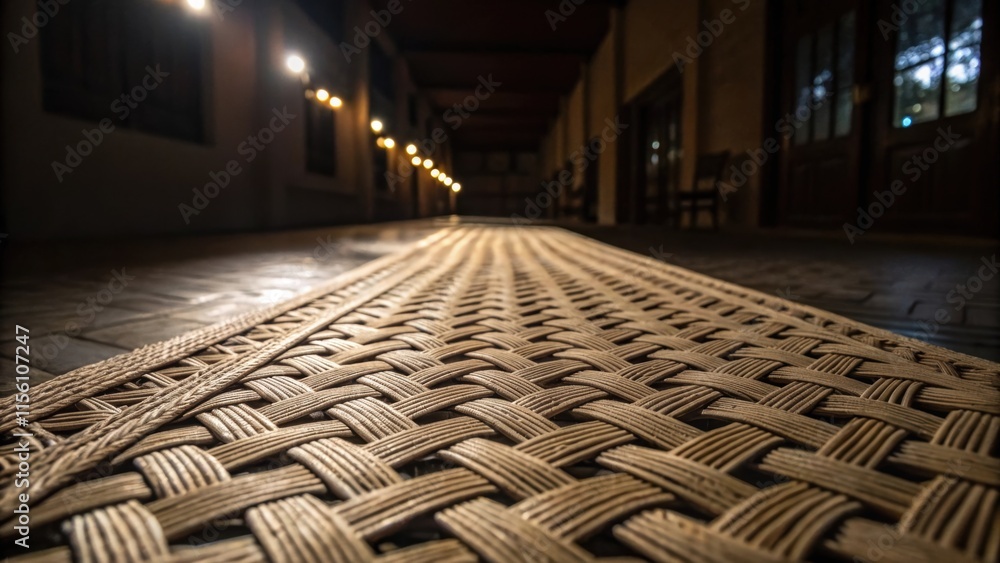 Aufkleber An artistic angle capturing the underlayment showcasing patterns of fibers woven into the materials surface highlighted by sidelight in a partially dark setting.